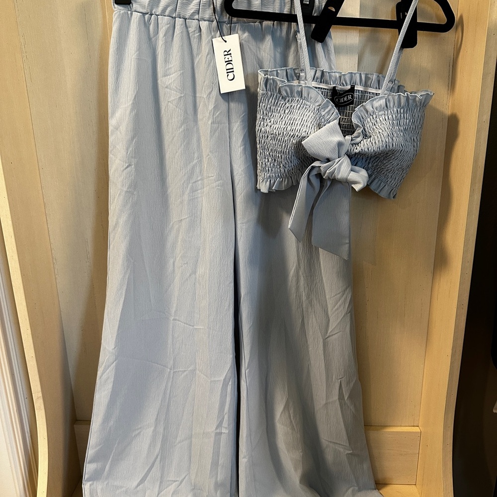 Cider Blue Casual Wide-Leg Pant & Bandeau Set